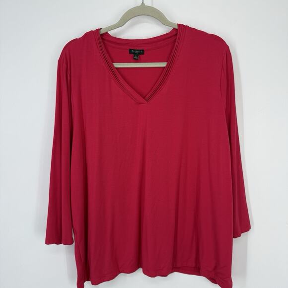 Talbots Woman 3X V Neck Top Solid Pink Stretch Knit 3/4 Sleeve Pullover - Picture 5 of 8